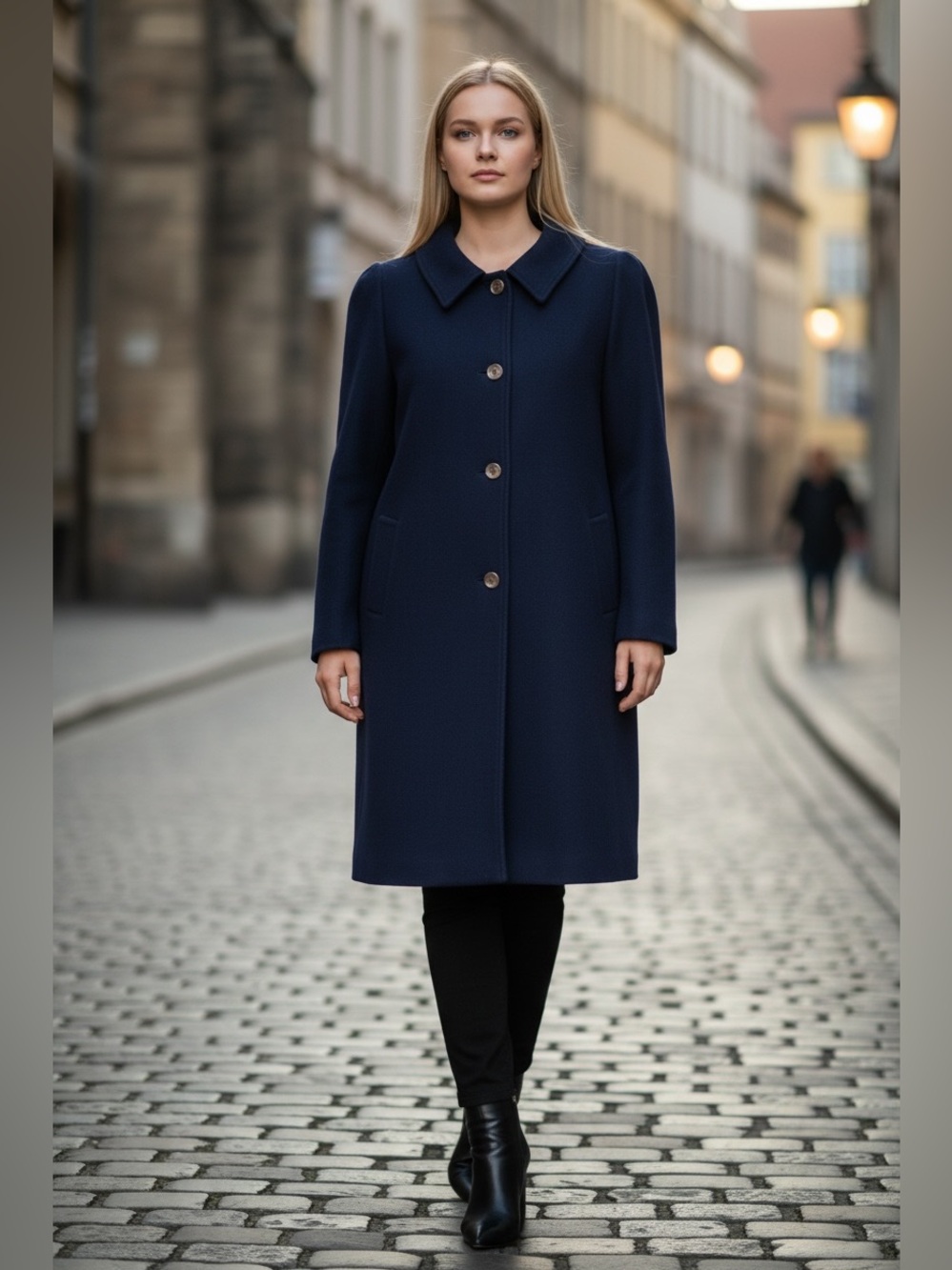NWT Woman Within 28W navy‎ blue 4 button wool blend long car coat